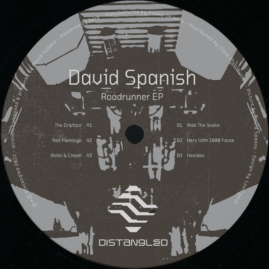 Cover of David Spanish's Roadrunner EP 12" vinyl reissue on Distangled label