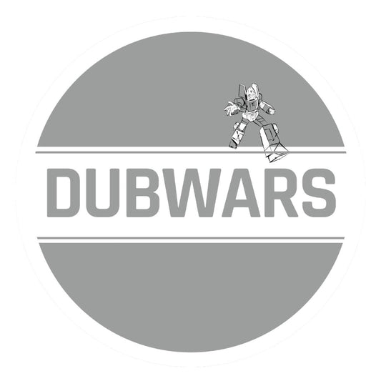 Logo of Dubwars with a robot illustration on a gray circle background
