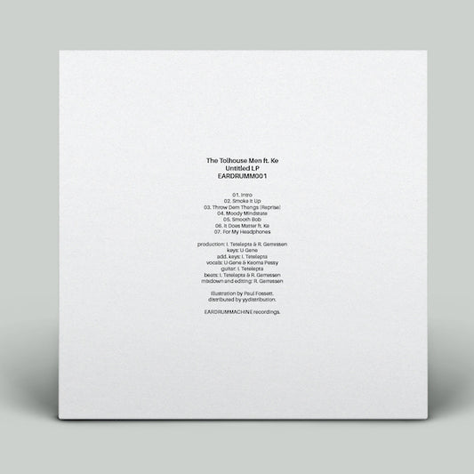 Back cover of a music album with tracklist and production credits on a white background