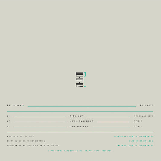 Album cover with text and logo on a light gray background