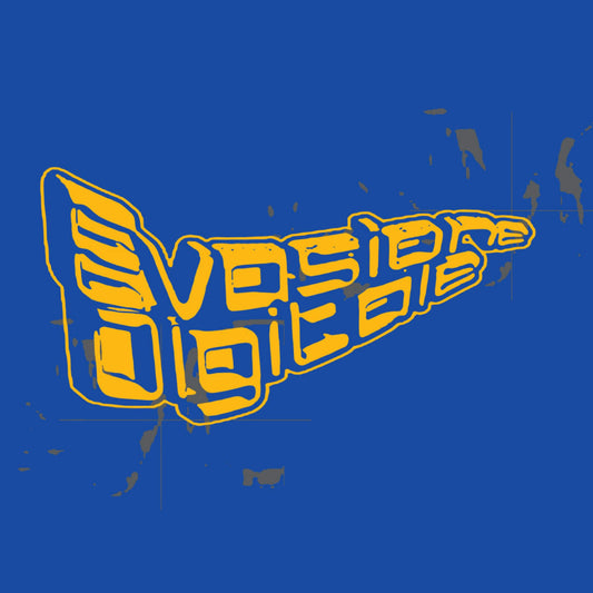Air Kraft Vision Wavy Gravity vinyl record cover art. A minimalist design featuring the label name "Evasion Digitale" in a stylised, wavy font on a blue background.