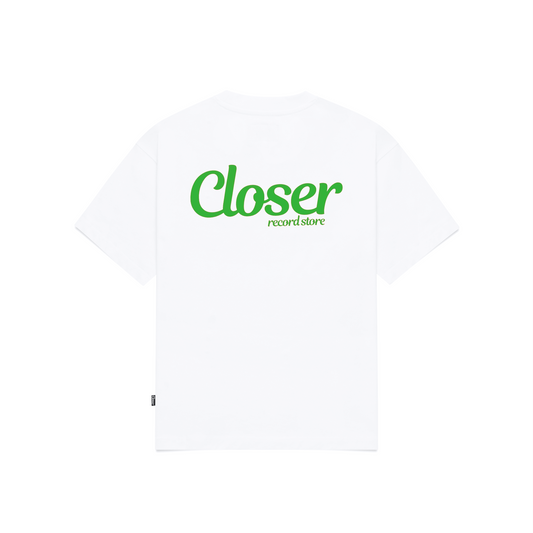 Closer Record Store Staff Tee (White/Green)