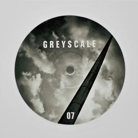 A vinyl record label for 'Greyscale' by Martin Schulte, featuring a black and white design with a large '07' at the bottom, indicating the release number.