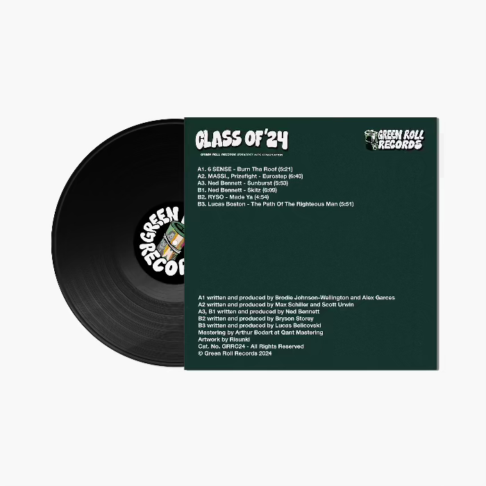 “Class Of ‘24” Greatest Hits Compilation back cover art. Techno style music 12" Vinyl