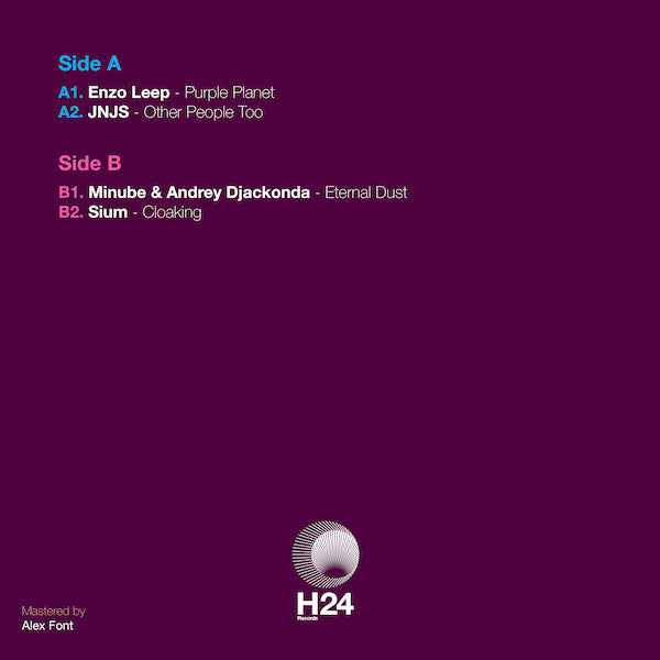 Album tracklist with artist names and titles on a purple background, featuring the H24 logo.