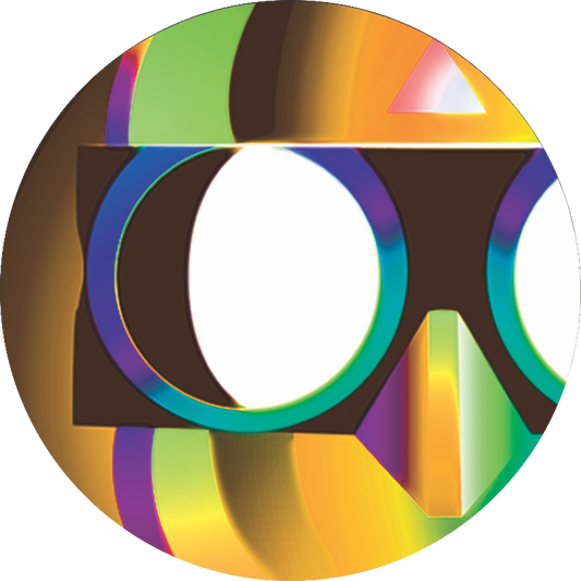 Colorful geometric design with a central white circle on a white background