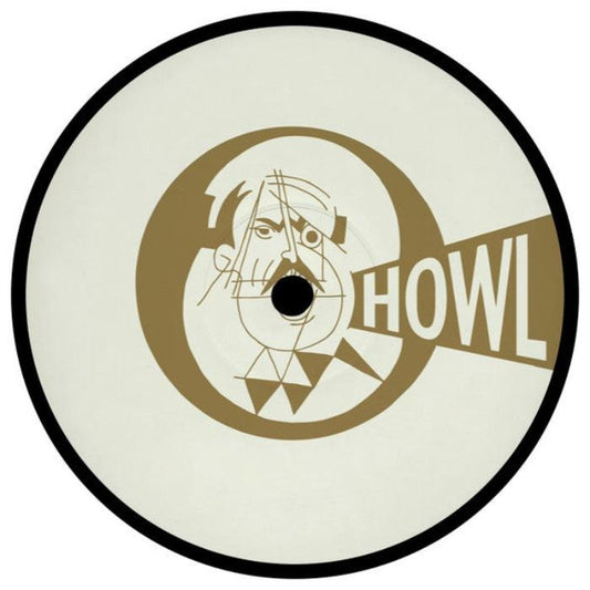 Dj Octopus Quattordici vinyl record cover. A minimalist design featuring a cartoon illustration of a man with a mustache on a beige background. The album title "HOWL" is displayed in bold text.


