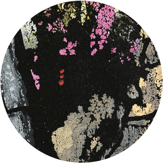 Round coaster with floral pattern on a black background