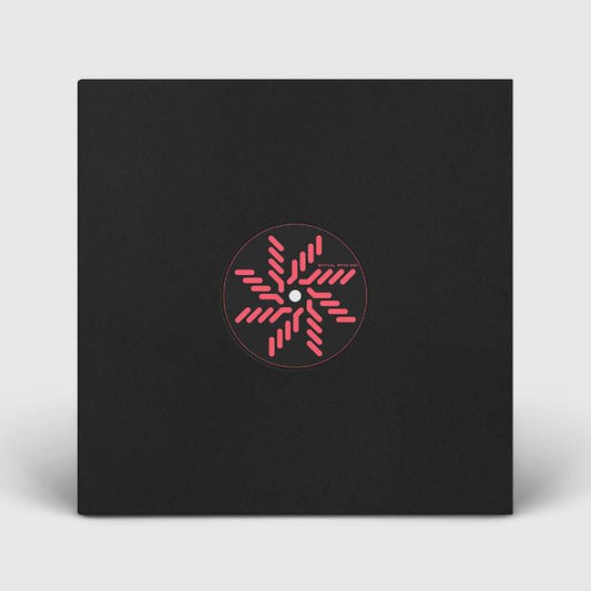 Chlär Optimized Grooves vinyl record cover. A minimalist design with a black background and a pink, geometric, star-shaped pattern in the center.