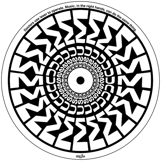Geometric pattern with concentric circles and text on a white background
