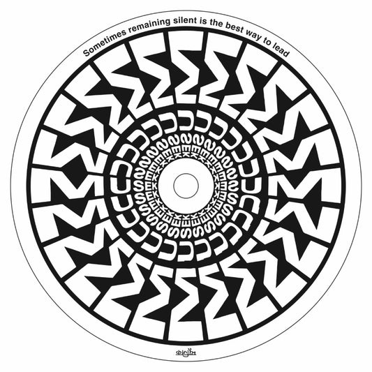 Black and white geometric pattern with text on a white background