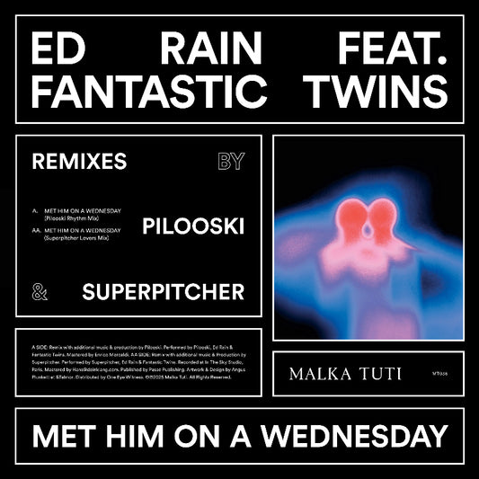 Album cover with text and a silhouette of two people in blue and pink.