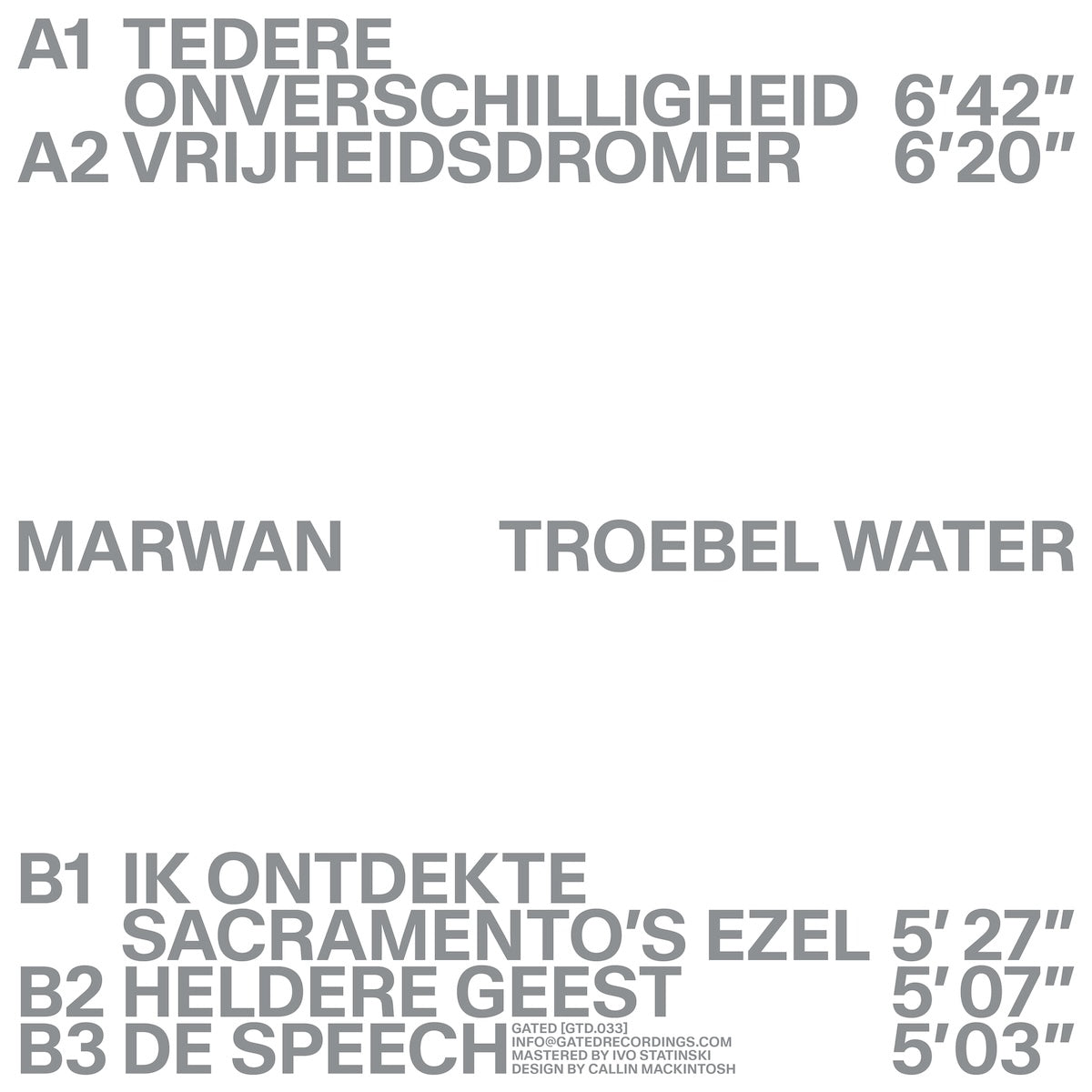 Marwan Troebel Water on Gated Recordings GTD033 vinyl record Australia
