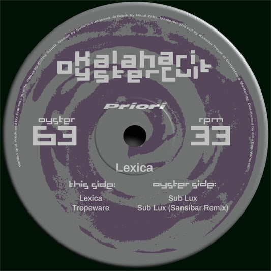 Priori – Lexica vinyl record, released on Kalahari Oyster Cult (OYSTER63). Hypnotic techno with ritual rhythms and squelchy acid lines. Fast shipping Australia-wide.