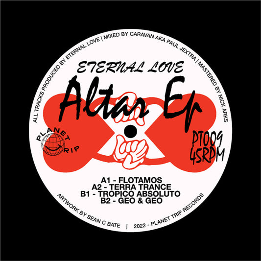 Vinyl record label for 'Eternal Love Altar EP' with text and design elements.