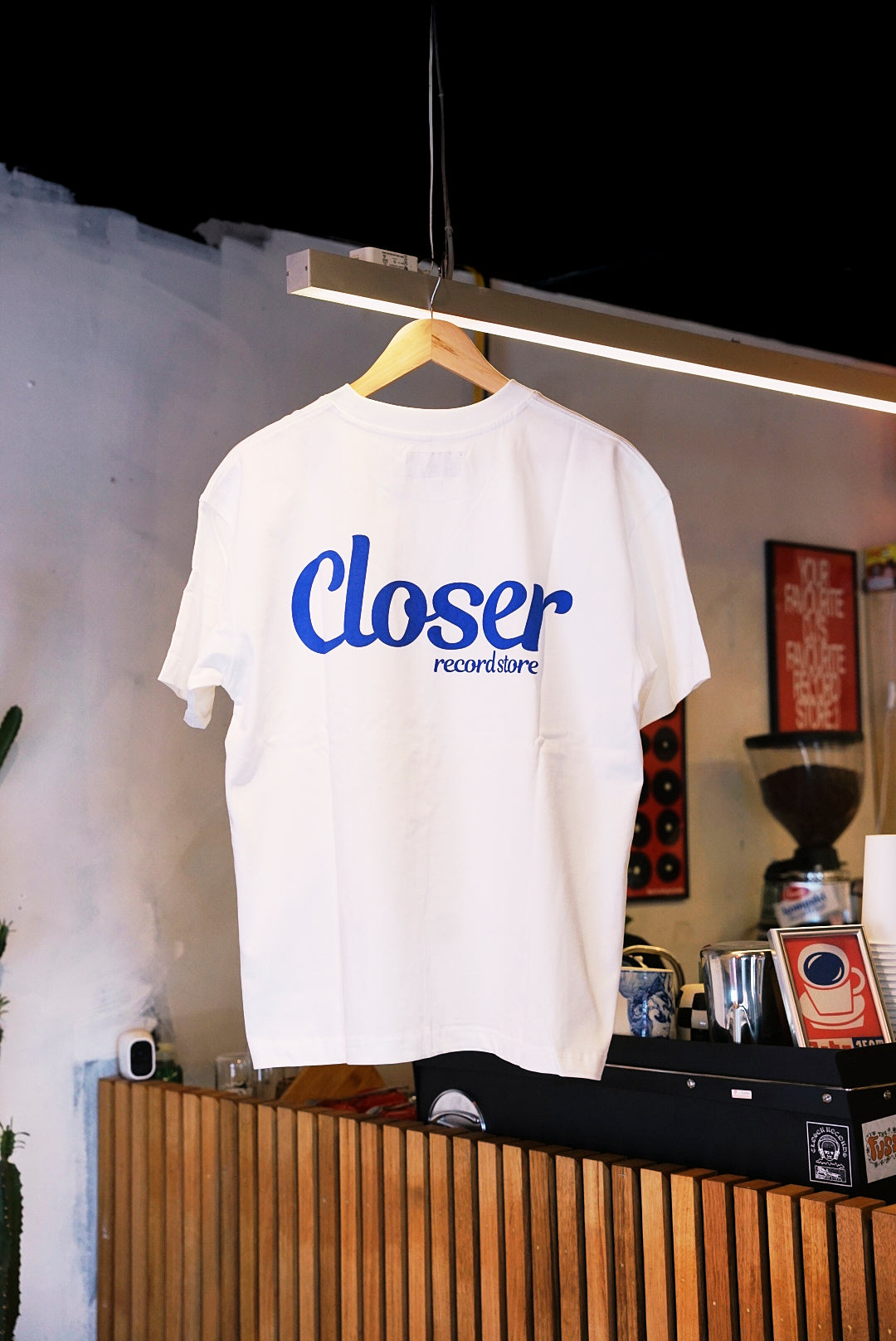 Closer Record Store Staff Tee (White/Blue)