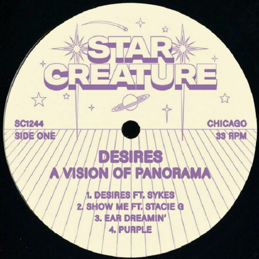Star Creature A Vision of Panorama EP vinyl record front cover. A colorful and psychedelic design featuring the band's name and album title, with track listings and a star motif.