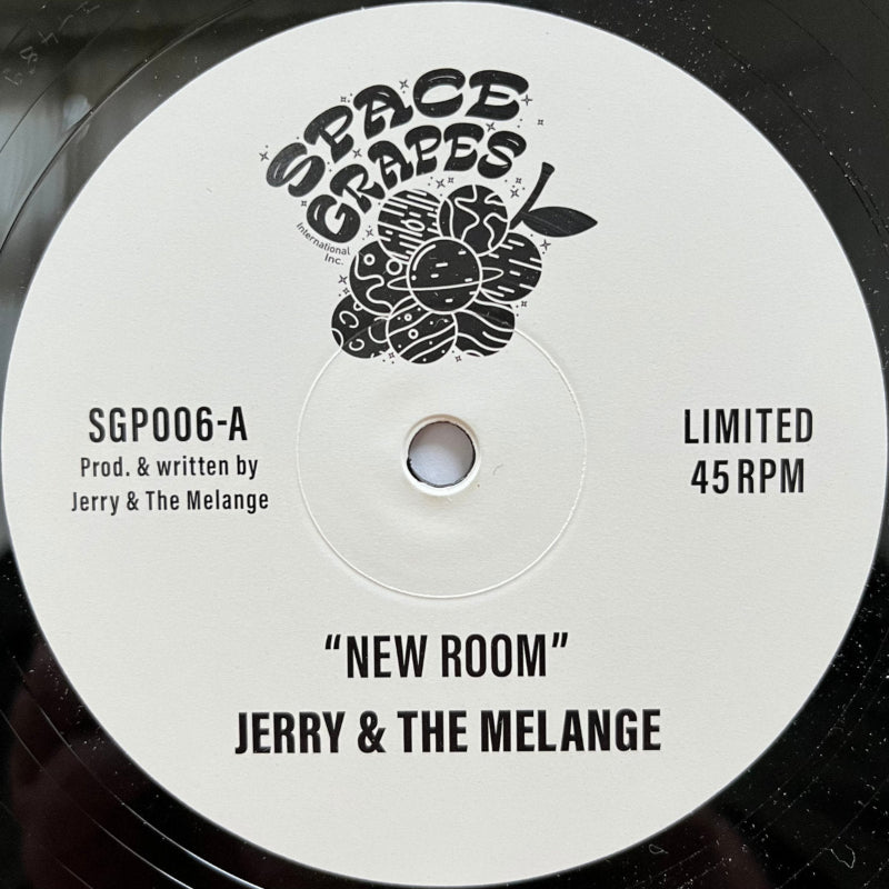 Vinyl record label with 'Space Grapes' branding and track details