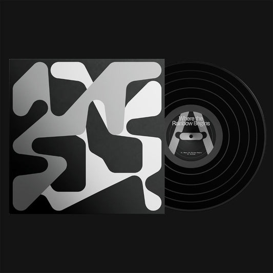 Vinyl record with abstract cover design on a black background