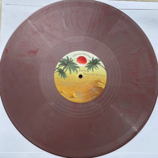 Vinyl record with a colorful label on a white background