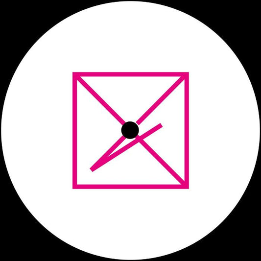 Chlär Body Whispers vinyl record cover. A minimalist design with a white background and a pink square with cross lines inside.