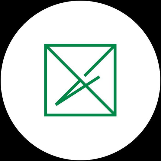 Alarico Crea EP vinyl record cover. A minimalist design with a white background and a green square with cross lines in the center.