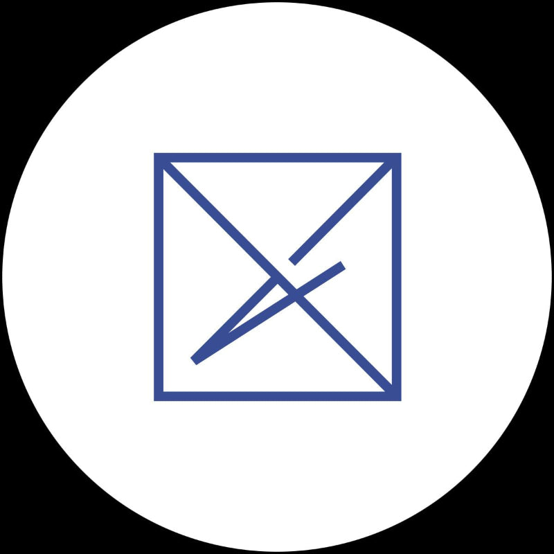 Blue square with diagonal lines inside a white circle on a black background