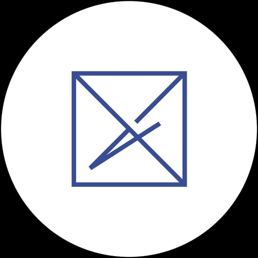 Blue square with diagonal lines inside a white circle on a black background