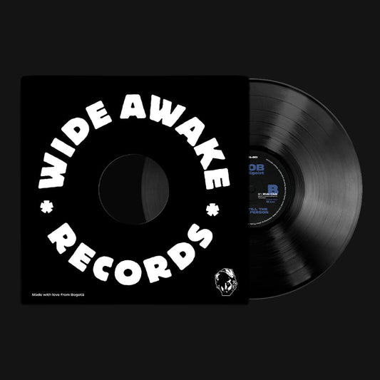 Black vinyl record with 'Wide Awake Records' label on a black background