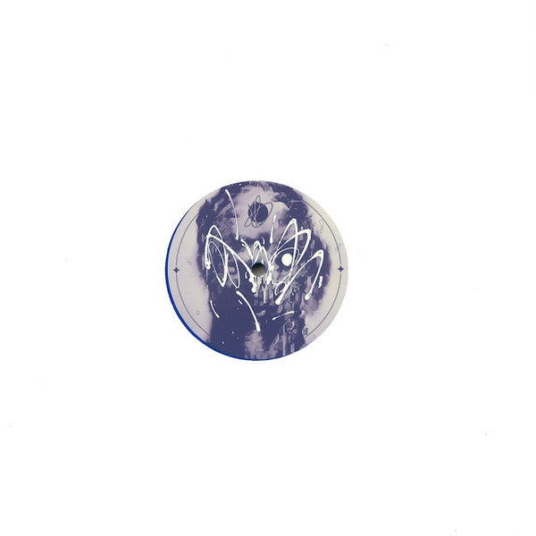 Round button with butterfly design on a white background