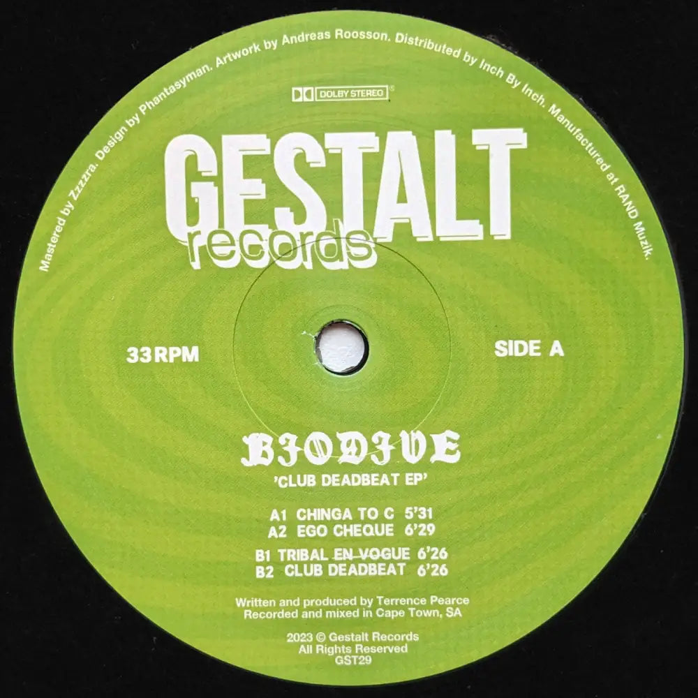 Biodive - Club Deadbeat EP | Gestalt Records (GST29) • Vinyl • House, Progressive Breaks, Tech House - Fast shipping