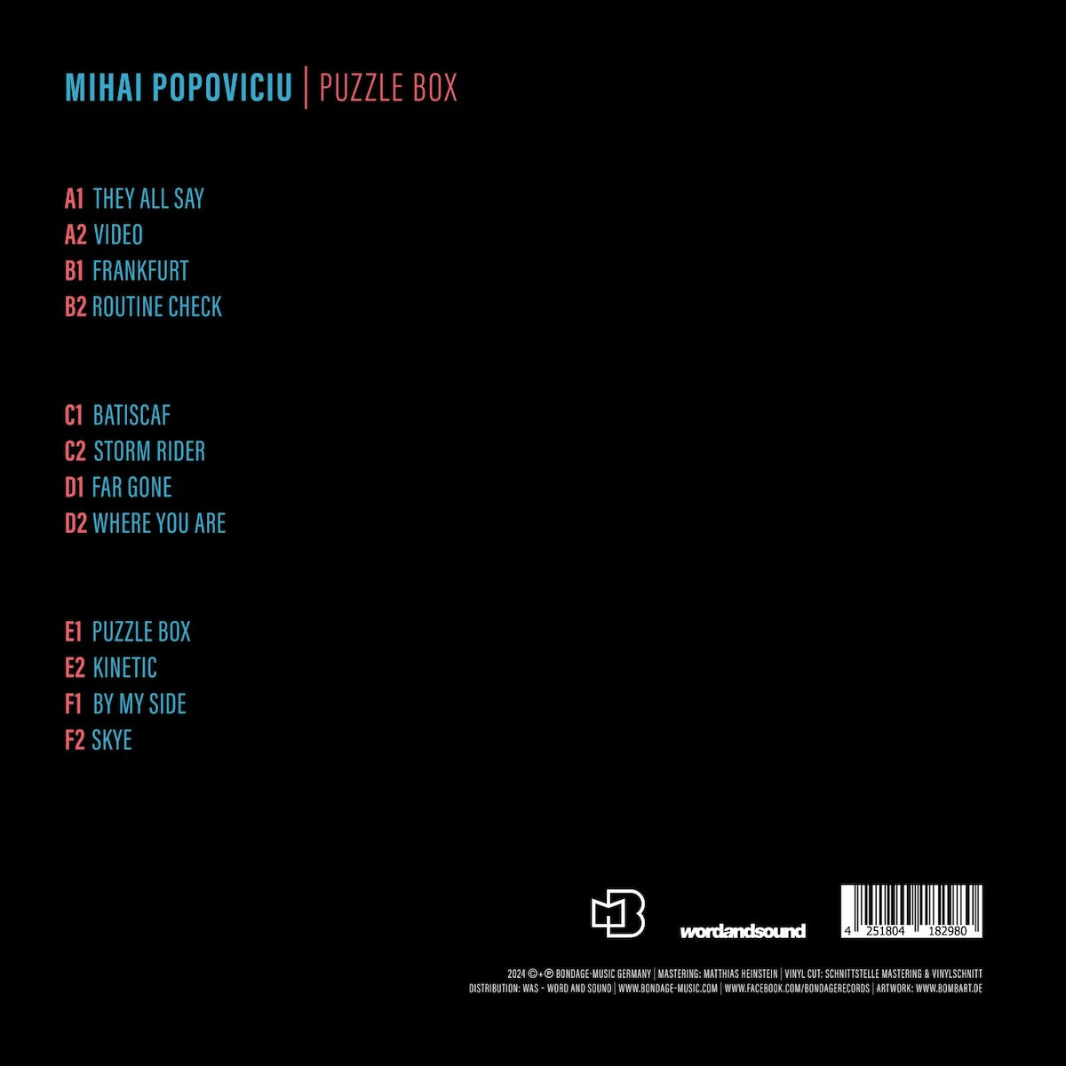 Mihai Popoviciu Puzzle Box on Bondage Music BOND12077SB sky blue 3LP vinyl record Australia