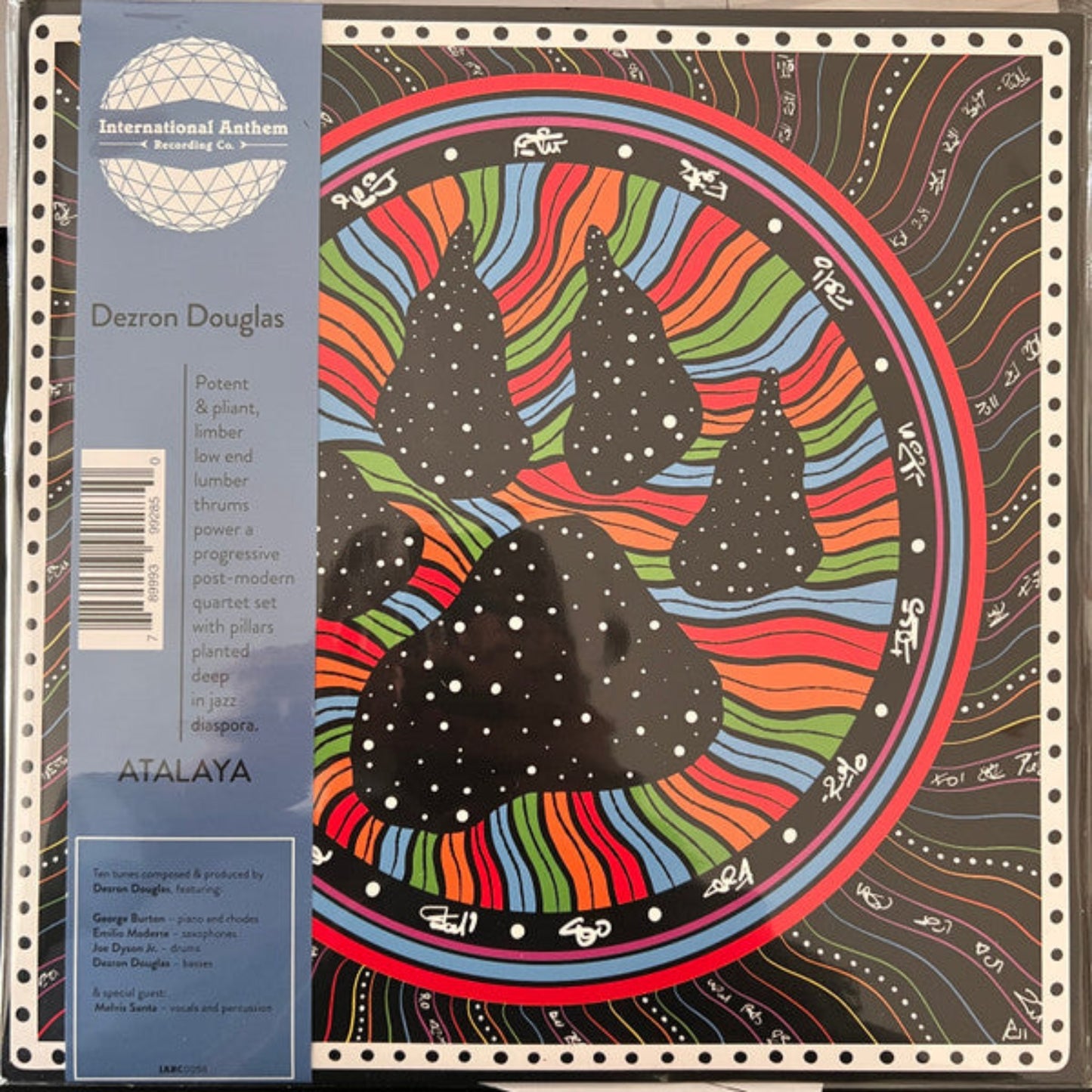 Front cover of Dezron Douglas's Atalaya vinyl record, showcasing vibrant and artistic design