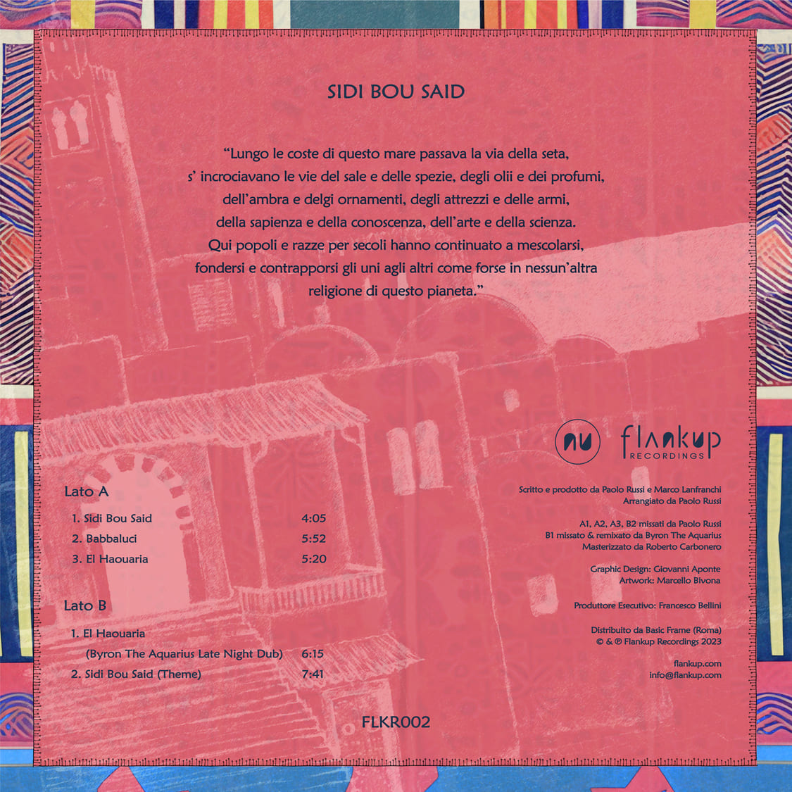 Sidi Bou Said EP vinyl cover. Disco and Afro Balearic beats blend seamlessly on Flankup Recordings (FLKR002).