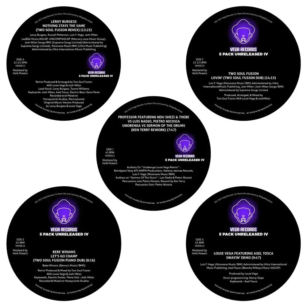 Various - Vega Records 5 Pack Unreleased IV I (VRADE23) • Vinyl 5LP • Deep House, Disco, electronic, Funk, Garage House - Fast